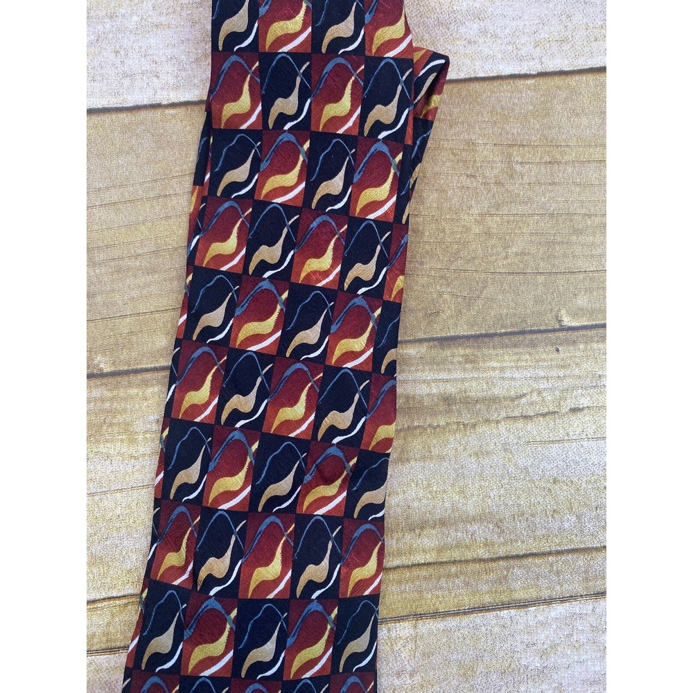 J Garcia Men's Neck Tie Tan Black Cream Geometric Shape‎ 100% Silk